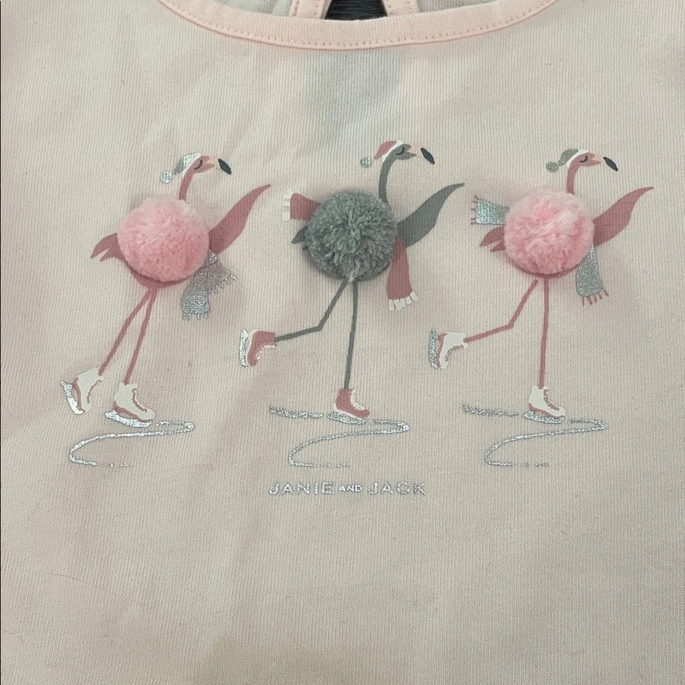 NWT Janie and Jack Light Pink Long Sleeve Kids Tee with Flamingo Design - Picture 5 of 6